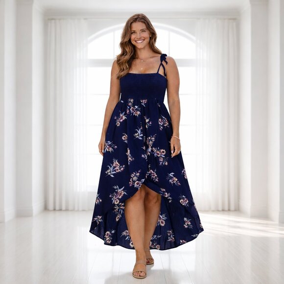 lildy Dresses & Skirts - Lildy Navy Floral Smocked Maxi Dress NWT L/XL Boho Cottagecore Garden Party